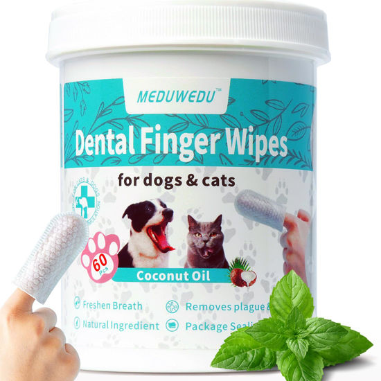 Picture of MEDUWEDU Dental Care Finger Wipes 60 Counts,Teeth Cleaning Finger Wipes for Dogs & Cats,Reduces Plaque & Supports Oral Freshness, Mint Scent