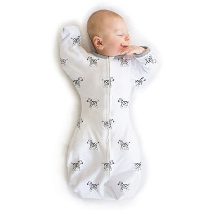 Picture of Amazing Baby Transitional Swaddle Sack with Arms Up Half-Length Sleeves and Mitten Cuffs, Little Zebra, Small, 0-3 Months (Parents’ Picks Award Winner, Easy Transition with Better Sleep)