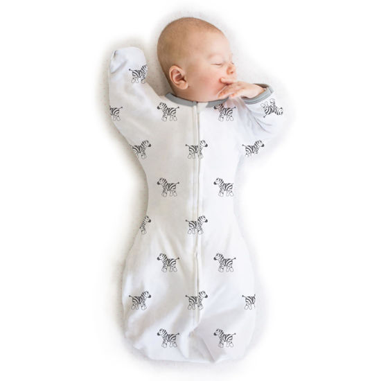 Picture of Amazing Baby Transitional Swaddle Sack with Arms Up Half-Length Sleeves and Mitten Cuffs, Little Zebra, Small, 0-3 Months (Parents’ Picks Award Winner, Easy Transition with Better Sleep)