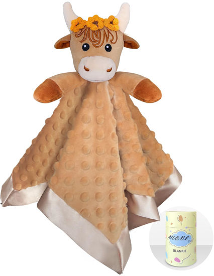 Picture of MOVEPAI Girl Highland Cow Baby Security Blanket Loveys for Babies Girls, 16" Soft Baby Lovey Blanket, Baby Snuggle Stuffed Animals Blankie, Baby Girls Gifts for Infant and Toddler