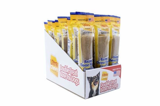 Picture of Ultra Chewy Double Treat Bones: Long-Lasting Dog Treats Made in USA for Large and Small Breeds, Highly Digestible, Ideal for Aggressive Chewers (Bacon & Cheese, 24 Count)