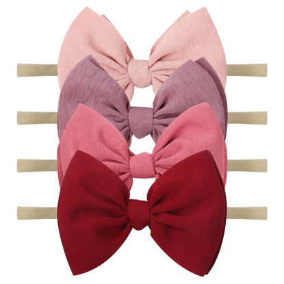 Picture of YanJie Baby Girls Nylon Headbands Newborn Bows Handmade Hair Bows Hairbands Hair Accessories for Newborn Infant Toddlers Kids (pink-wine)