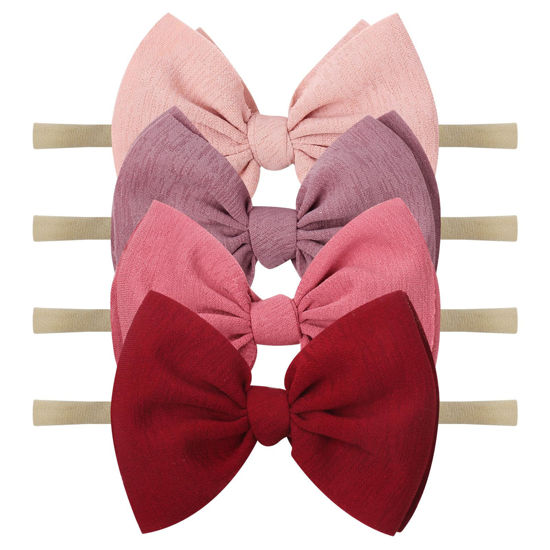 Picture of YanJie Baby Girls Nylon Headbands Newborn Bows Handmade Hair Bows Hairbands Hair Accessories for Newborn Infant Toddlers Kids (pink-wine)