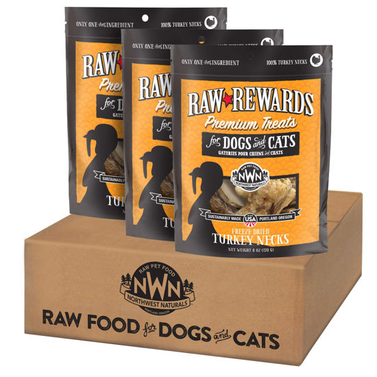 Picture of Northwest Naturals Raw Rewards Freeze-Dried Turkey Neck Treats for Dogs and Cats - Bite-Sized Pieces - Healthy, 1 Ingredient, Human Grade Ingredients, All Natural - 6 Oz (Pack of 3)