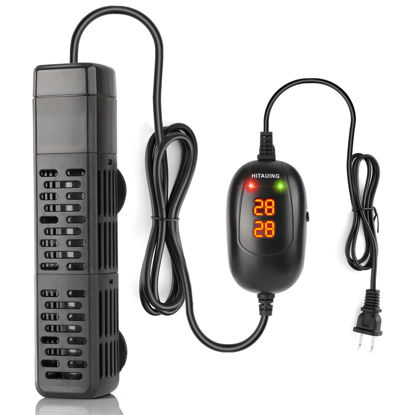 Picture of HiTauing Aquarium Heater, 50W/100W/200W/300W/500W Submersible Fish Tank Heater with Over-Temperature Protection and Automatic Power-Off When Leaving Water for Saltwater and Freshwater