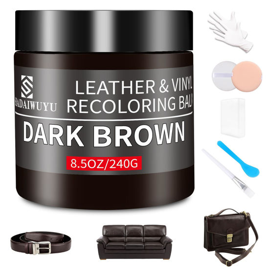 Picture of Leather Recoloring Balm,8.5oz Leather Color Restorer,Dark Brown Leather Repair kit for Furniture and Car Interior,Leather Couch Scratch Repair,Leather Dye Paint for Faded,Cracked and Damaged Leather