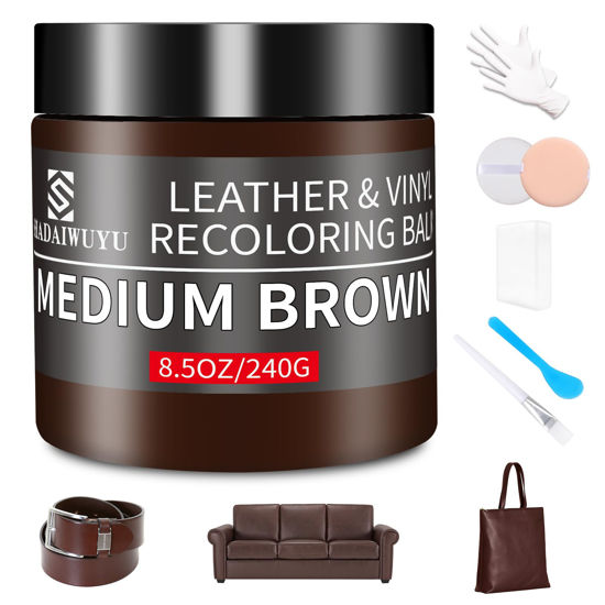 Picture of Leather Recoloring Balm,8.5oz Leather Color Restorer,Medium Brown Leather Repair kit for Furniture and Car Interior,Leather Couch Scratch Repair,Leather Dye Paint for Faded,Cracked and Damaged Leather