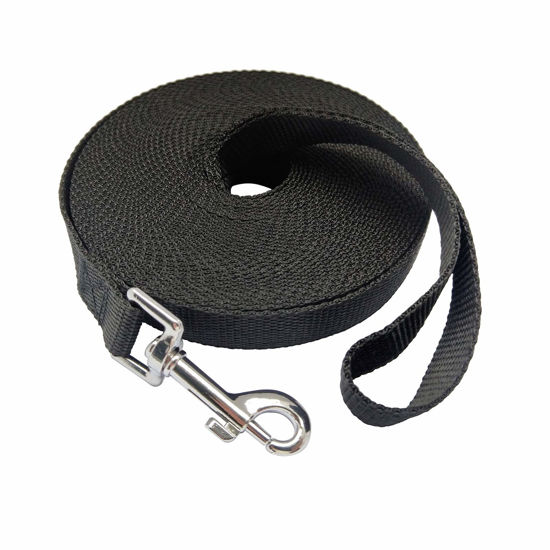Picture of Nylon Training Dog Leash for Small Medium Large Dogs, 15ft 20ft 30ft 50ft Long Leash Dog/Puppy Lead for Obedience Recall Training, Camping (1" x 50ft, Black)