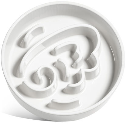 Picture of LE TAUCI Ceramic Slow Feeder Dog Bowls Small Breed, 0.6 Cups Dog Food Dish for Fast Eaters, Puzzle Bowl for Small Dogs and Cats, White