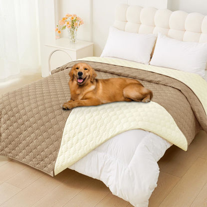 Picture of Smiry Waterproof Dog Blanket, Soft Dog Bed Cover Pet Blanket, Reversible Washable Pet Couch Cover for Sofa Furniture Protector for Puppy Cat (82x120 Inch, Camel/Beige)