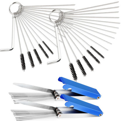 Picture of Valchoose Set of 2 Premium Carb Cleaning Kit, Torch Tip cleaner Set Heavy Duty Density Nylon - 304 Stainless Steel 26 Cleaning Set + 10 Nylon Brushes + 20 Cleaning Needles +2 Throttle Wrench