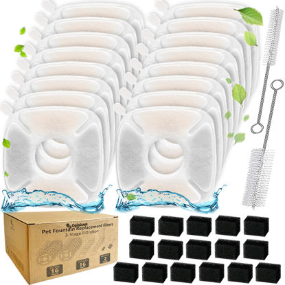 Picture of 34 Pcs Cat Fountain Filters Replacement Compatible with VEKEN® 95oz/2.8L Cat Water Fountain Filters Automatic Dog Water Fountain Filters Pet Fountain