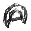 Picture of Flexzion Tambourine Metal Half Moon Musical Instruments Double Row Metal Jingles Hand Held Instruments Percussion with Ergonomic Handle Grip, Tambourines for Adults, Black