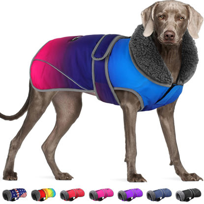 Picture of Dogcheer Dog Coat, Christmas Dog Jacket Waterproof Dog Winter Coat for Cold Weather, Reflective Adjustable Puppy Snow Jacket Fleece Sweater for Small Medium Large Dogs - Gradient Blue-red, 2XL