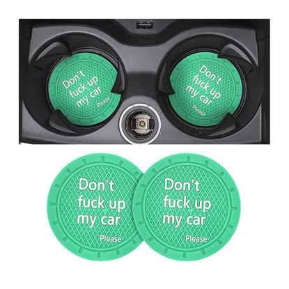 Picture of 8sanlione 2 Pack Car Cup Holder Coasters, 2.75 Inch Non-Slip PVC Insert Cup Coaster, Anti-Scratch Auto Cup Mats for Women Men, Vehicle Interior Accessories for Car, SUV, Truck (D Light Green/2PCS)