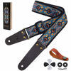 Picture of Nefelibata Guitar Strap, Embroidered Cotton Guitar Straps with Head Cowhide Leather Ends for Bass, Electric & Acoustic Guitars, Free Strap Button, 1 Pair Strap Locks and 4 Guitar Picks