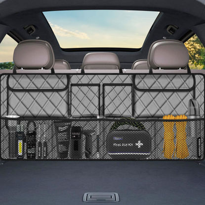 Picture of Femuar Car Trunk Organizer,Large Capacity Backseat Trunk Organizer(42"*18"),Collapsible Car Storage Bag with 8 Pocekt,Car Organizer for SUV/MPV/Truck - Grey