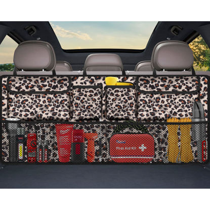 Picture of Car Trunk Organizer,Large Capacity Backseat Trunk Organizer(42"*18"),Collapsible Car Storage Bag with 8 Pocekt,Car Organizer for SUV/MPV/Truck - Leopard print