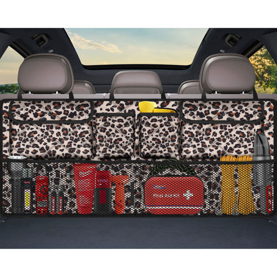 Picture of Car Trunk Organizer,Large Capacity Backseat Trunk Organizer(42"*18"),Collapsible Car Storage Bag with 8 Pocekt,Car Organizer for SUV/MPV/Truck - Leopard print