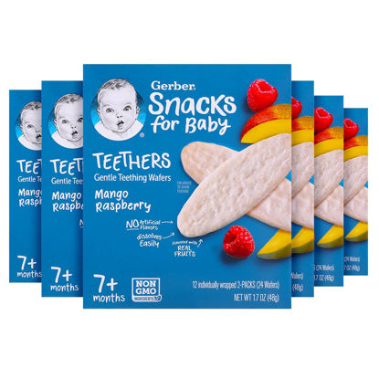Picture of Gerber Snacks for Baby Teethers, Gentle Teething Wafers, Mango Raspberry, 1.7 Ounce, 12 Count Box (Pack of 6)