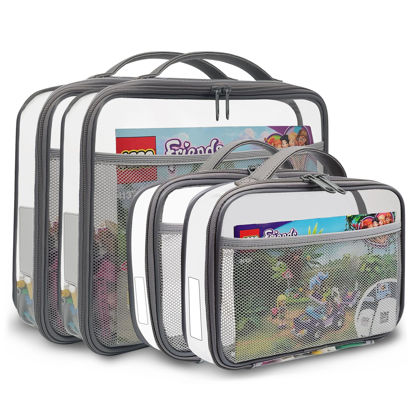 Picture of holay 4 Packs PVC Zippered Blocks Set, Toy, Clay, Board game Storage Organizer Case (Name Tag, Manual Pocket) (Gray, Small, Large)