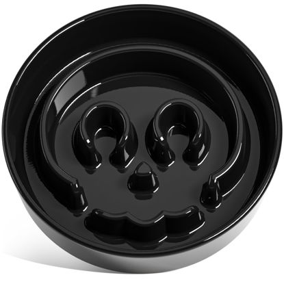 Picture of LE TAUCI Dog Bowls Slow Feeder Ceramic, 1.5 Cups Slow Feeding Dog Bowl Small Medium Breed, Puppy Slow Feeder Bow for Fast Eaters, Dog Dishes to Slow Down Eating, Puzzle Dog Food Bowl,Skull Black