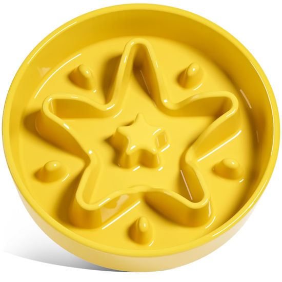 Picture of LE TAUCI Ceramic Slow Feeder Dog Bowls Small Breed, 0.6 Cups Dog Food Dish for Fast Eaters, Puzzle Bowl for Small Dogs and Cats, Star Yellow