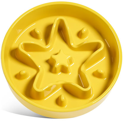 Picture of LE TAUCI Dog Bowls Slow Feeder Ceramic, 1.5 Cups Slow Feeding Dog Bowl Small Medium Breed, Puppy Slow Feeder Bow for Fast Eaters, Dog Dishes to Slow Down Eating, Puzzle Dog Food Bowl, Star Yellow