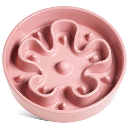 Picture of LE TAUCI Slow Feeder Dog Bowls Ceramic, 3 Cups Slow Feeding Dog Bowl Medium Large Breed, Maze Dog Bowl for Fast Eaters, Dog Dishes to Slow Down Eating, Puzzle Dog Food Bowl, Dog Maze Bowl, BloomPink