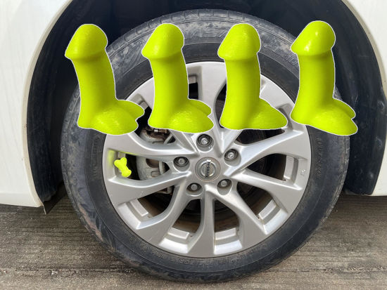 Picture of UHAD 4 PCS Prank Tire Valve Stem Caps Funny Airtight Dust Proof Covers Anti-Rust Valve Stem Cover, Car Wheel Tire Exterior Accessories for Cars, SUV, Bike, Trucks, Motorcycles (Yellow)