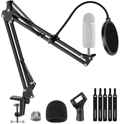 Picture of InnoGear Mic Stand for Blue Yeti, Heavy Duty Microphone Stand with Microphone Windscreen and Dual Layered Mic Pop Filter Suspension Boom Scissor Arm Stands for Blue Spark and Other Mics, Large