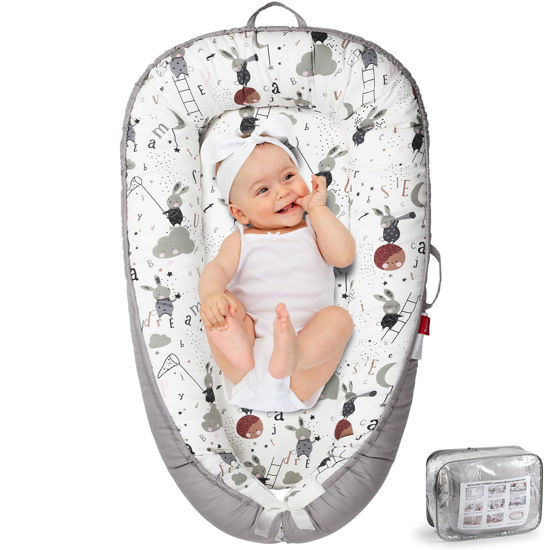 Picture of BUTOA Baby Lounger - Baby Lounger for Newborn 0-24 Months, Co Sleeping Breathable & Soft Baby Nest, Portable and Lightweight Infant Lounger Newborn Babies Essentials Gifts, Grey Rabbit