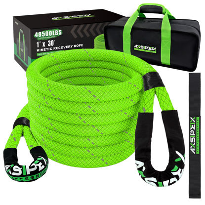 Picture of AXSIPEIX 1"×30ft Kinetic Recovery Rope (48,500lbs) Heavy Duty Offroad Kinetic Rope for UTV, ATV, Truck, Car (Green)