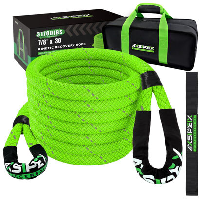 Picture of AXSIPEIX 7/8"×30ft Kinetic Recovery Rope (31,700lbs) Heavy Duty Offroad Kinetic Rope for UTV, ATV, SUV, Car (Green)