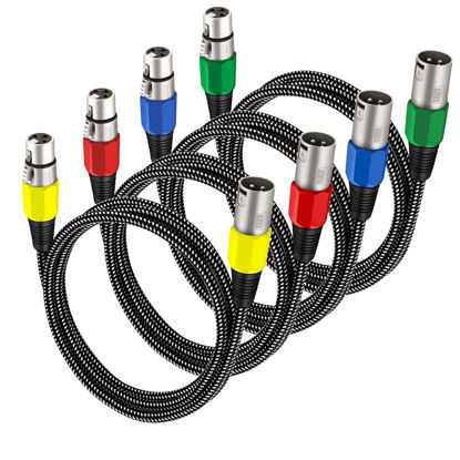 Picture of KINXIYU XLR Cable 3 FT/4 Pack, Microphone Cable 3 Pin Nylong Braided Balanced XLR Male to XLR Female Heavy Duty Mic Patch Cords
