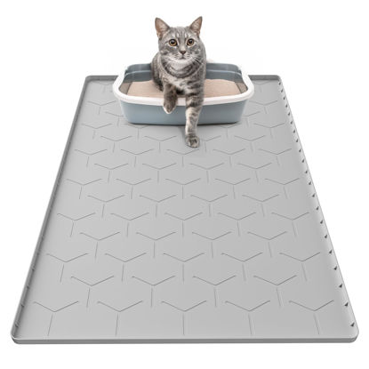 Picture of Garoopion Cat Mat for Litter Box, Large 34" X 22" Cat Litter Mat, Waterproof Silicone Pad for Floor, Gray