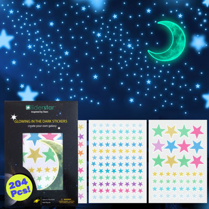 Picture of Glow in The Dark Stars and Moon for Ceiling, Luminous Stars and Moon Wall Decal, Wall Decor, Sticky Fluorescence Stars, Gift for boy and Girl Perfect for Kids Nursery Bedroom Living Room(Mixed Colors)