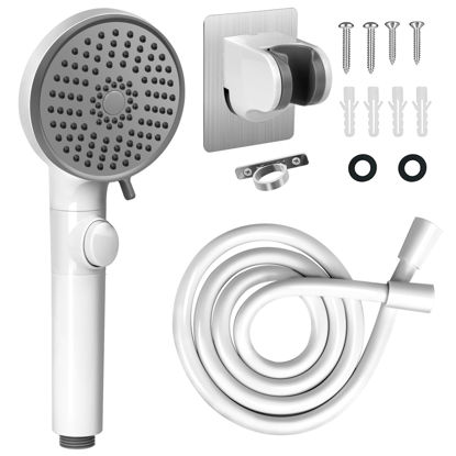 Picture of RV Shower Head with Hose, High Pressure 5 Mode Shower head Replacement, Shower Head for RV/Campers, Travel Trailer, Motorhome for Water Saving, Shower Head Holder and Hose, On Off Switch, White
