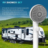 Picture of RV Shower Head with Hose, High Pressure 5 Mode Shower head Replacement, Shower Head for RV/Campers, Travel Trailer, Motorhome for Water Saving, Shower Head Holder and Hose, On Off Switch, White