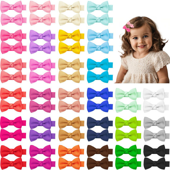 Picture of Hair Bows and 1.8" Alligator Clips Set: 60PCS Fully Lined Hair Accessories for Girls, Toddlers, and Teens (30 Colors in Pairs)