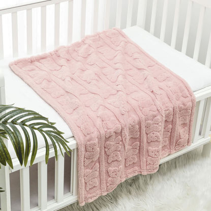 Picture of CREVENT 30"X40" Cozy Soft Warm Sherpa Baby Blanket for Girls Boys, Newborn Essentials for Infant, Baby Shower Receiving Gift - Pink Bear 75X100cm