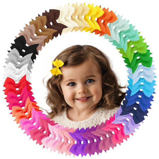 Picture of Hair Bows for Girls, 60PCS 2" Fully Lined Alligator Hair Clips, Toddler Hair Accessories (30 Colors in Pairs)