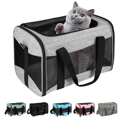 Picture of Cat Carrying Case - Pet Carrier Airline Approved, Protable and Breathable Pet Travel Carrier Removable Fleece Pad, Collapsible Cat Carrier Dog Carrier for Medium Cats Small Cats Dogs (Grey&Black M)