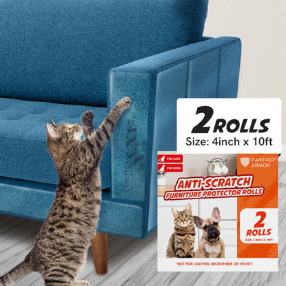 Picture of Panther Armor Anti Cat Scratch Furniture Protector Tapes, 2X Rolls, Furniture Scratch Guards for Cats, No Scratch Single Side Sticky Tape, 4in x 20ft, Transparent Gloss Protection