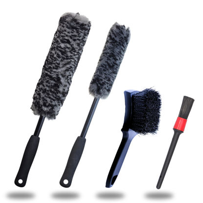 Picture of oesee Refined Long Handle Car Wheel Brush Arsenal, Soft Wheel and Rim Brush,Tire Brush, Bendable & Durable Car Wheel Rim Cleaner Brush Set for Cleaning Wheel and Tire