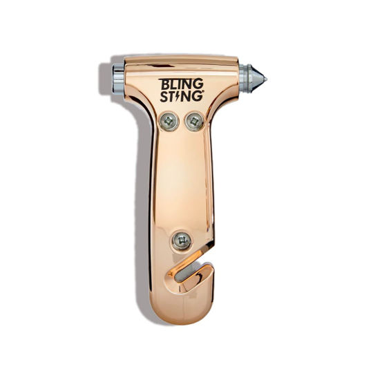 Picture of BLINGSTING Safety Hammer - Emergency Automotive Escape Tool with Window Breaker, Seat Belt Cutter & Adjustable Car Visor Strap - Tempered Glass Breaker - Steel Blade - Rose Gold (1 Count)