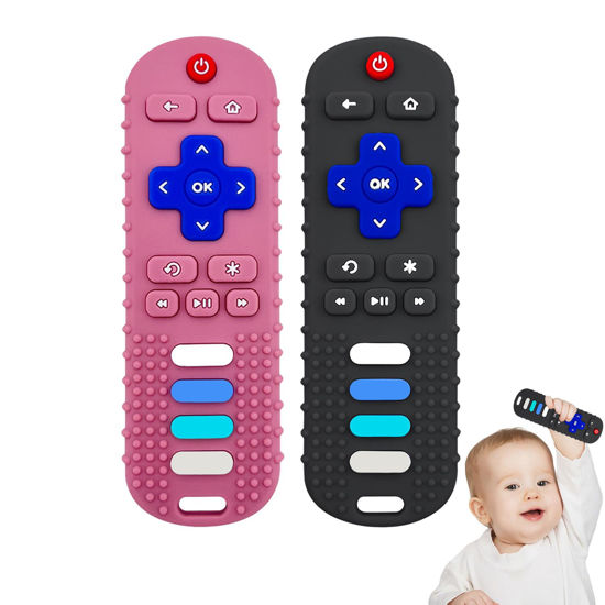 Picture of YAPROMO Babay Teething Toys,Reomte Teether Toys, Silicone Chew Toy for Babies 18+ Months, Remote Control Shape Teething Toys, Early Educational Toy BPA Free & Refrigerator Safe (Black&Pink)