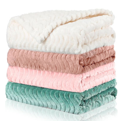 Picture of Frienda 4 Pcs Baby Fuzzy Blanket Fluffy Baby Blanket for Boys Girls Soft Warm Baby Receiving Blankets Nursery Bed Blanket Toddler Infant Newborn Receiving Blanket, 32 x 24 Inch (Pastel Color)