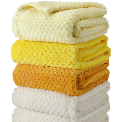 Picture of Frienda 4 Pcs Baby Fuzzy Blanket Fluffy Baby Blanket for Boys Girls Soft Warm Baby Receiving Blankets Nursery Bed Blanket Toddler Infant Newborn Receiving Blanket, 32 x 24 Inch (Yellow Color)