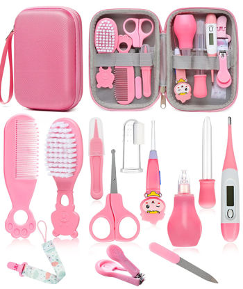 Picture of Baby Healthcare and Grooming Kit, Safety Newborn Nursery Baby Care Kit, with Hair Brush Comb, Nail Clipper, Thermometer, Pacifier Clip, Baby Registry Search, Newborn Essentials Girls Boys (Pink)
